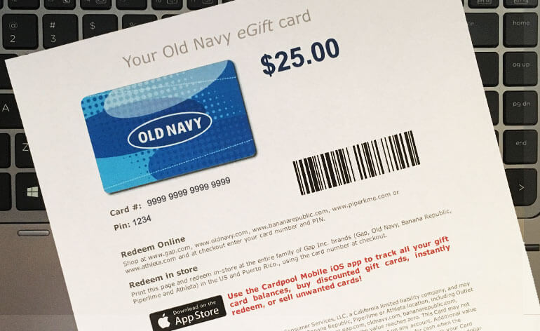 Using e gift on sale cards in store